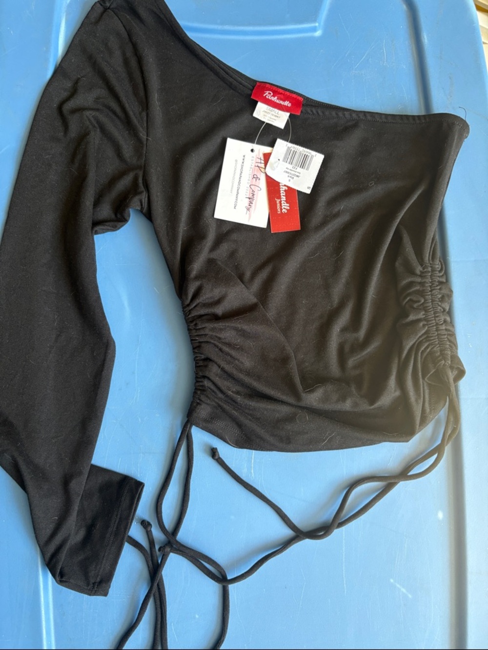 Redouble One-Shoulder Black Ruched Crop Top